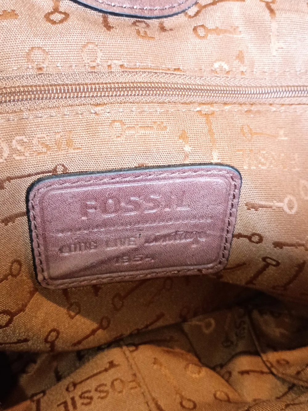 Fossil Long Live Adrina - Brown Cow Hide & Leather Tote with Faux Fur Trim - Picture 8 of 11
